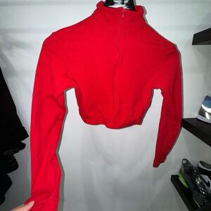 Fitted Red cropped  half zip sweatshirt